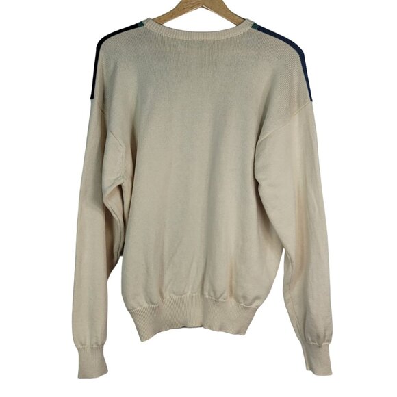 Greenwich Grandpa Sweater Cream Green Large Square Long Sleeve Rib Pullover VTG - Picture 4 of 7